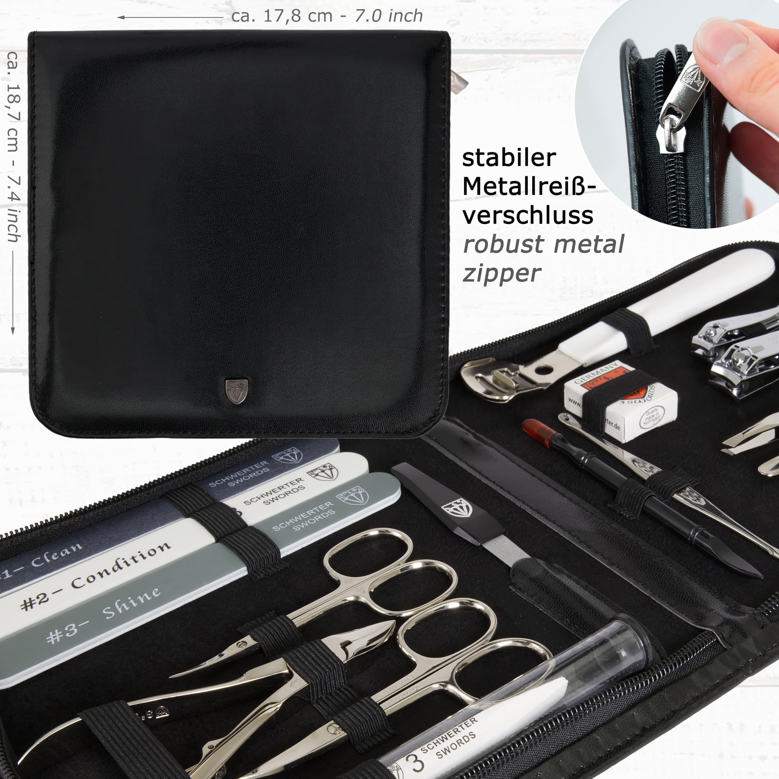 3 Swords Germany fashion black leather travel case for grooming on the go
