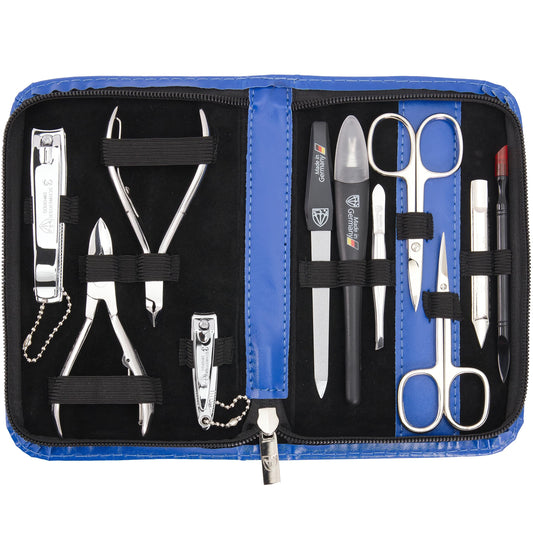 3 Swords Germany manicure kit in blue leather case for elegant storage