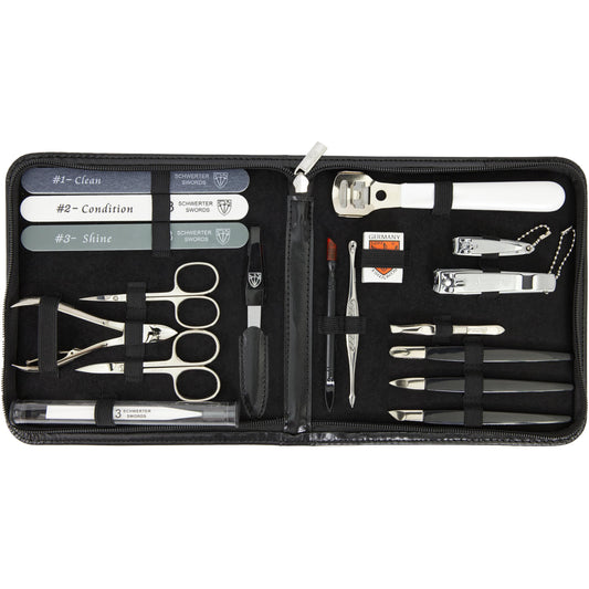 3 Swords Germany manicure pedicure set case and tools for home use and travel