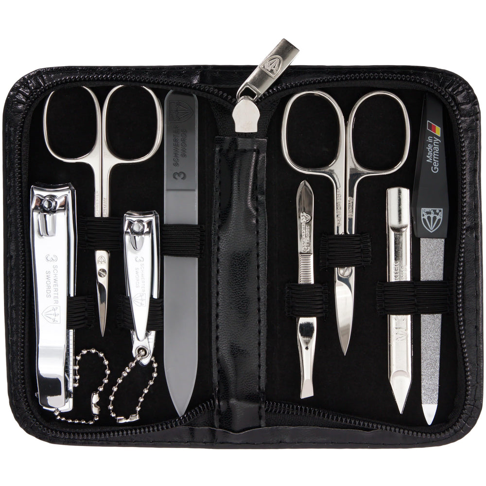 3 Swords Germany nail care kit case black with organized travel and home grooming benefits