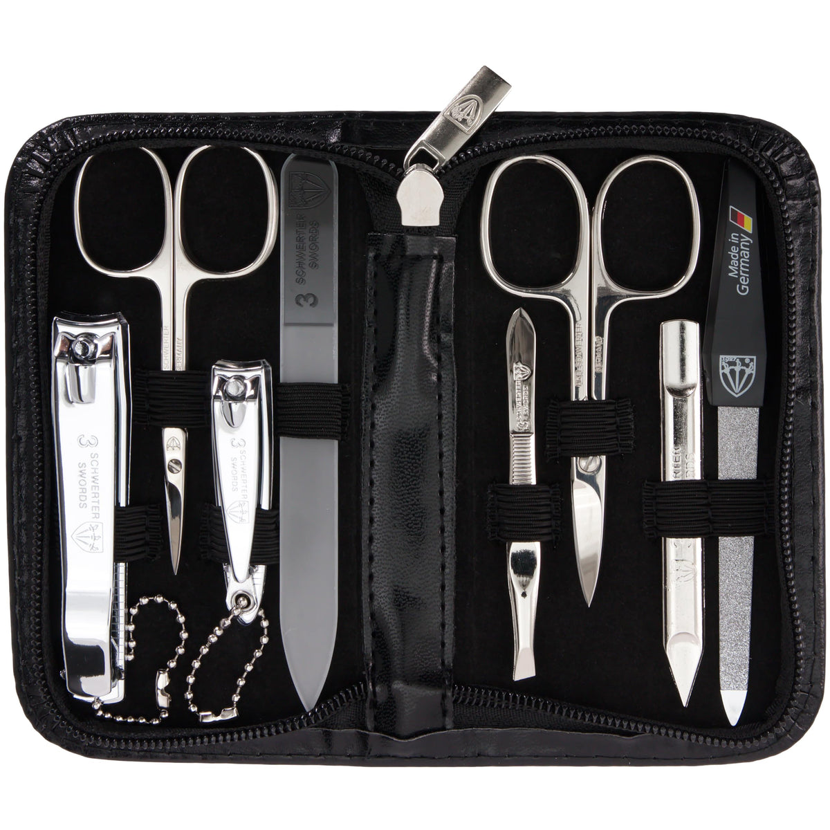 3 Swords Germany nail care kit case black with organized travel and home grooming benefits