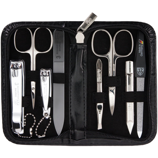 3 Swords Germany nail care kit case black with organized travel and home grooming benefits
