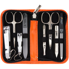 3 Swords Germany nail care kit case orange: compact for travel and home grooming.