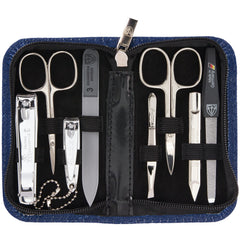 3 Swords Germany nail care kit in jeans blue case for home and travel