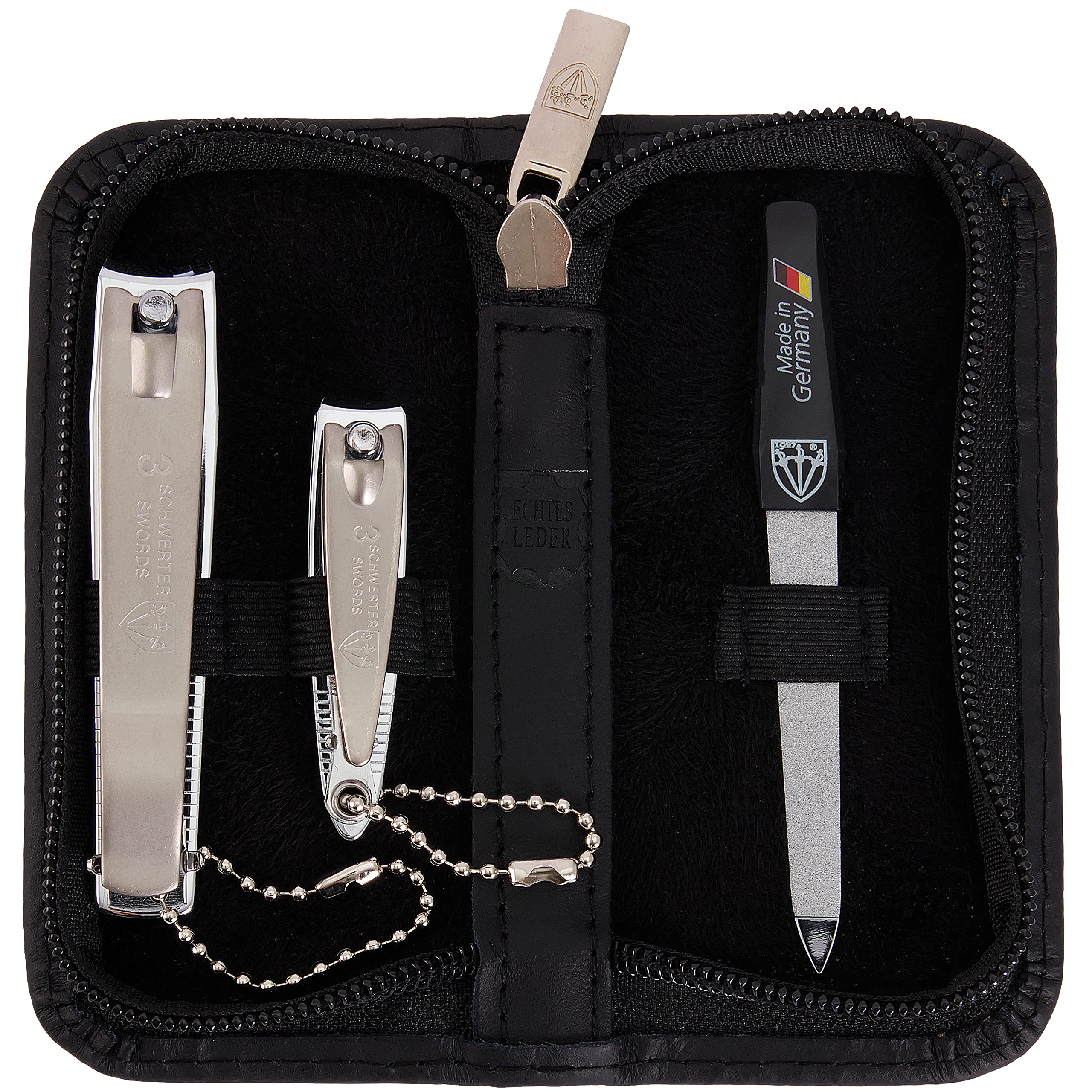 3 Swords Germany nail clipper in black leather case for precise grooming at home