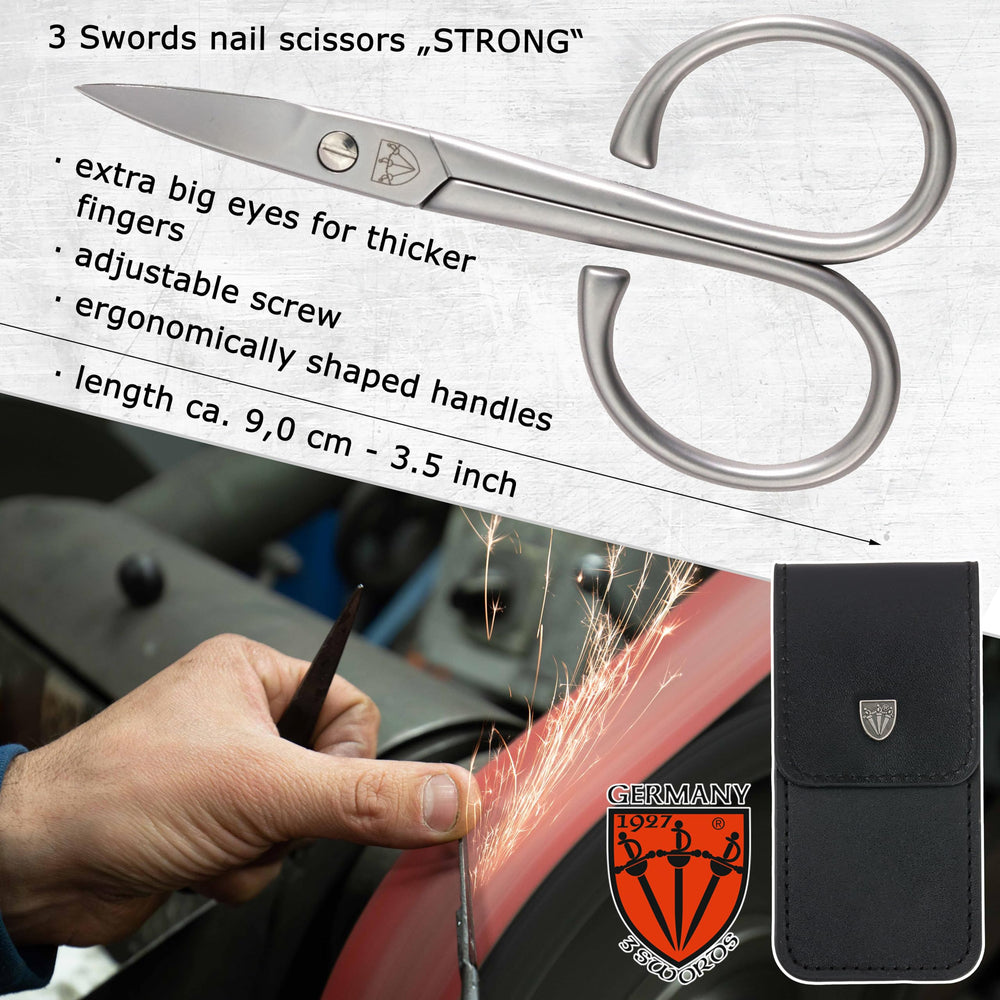 3 Swords Germany nail scissors with case for travel protection.