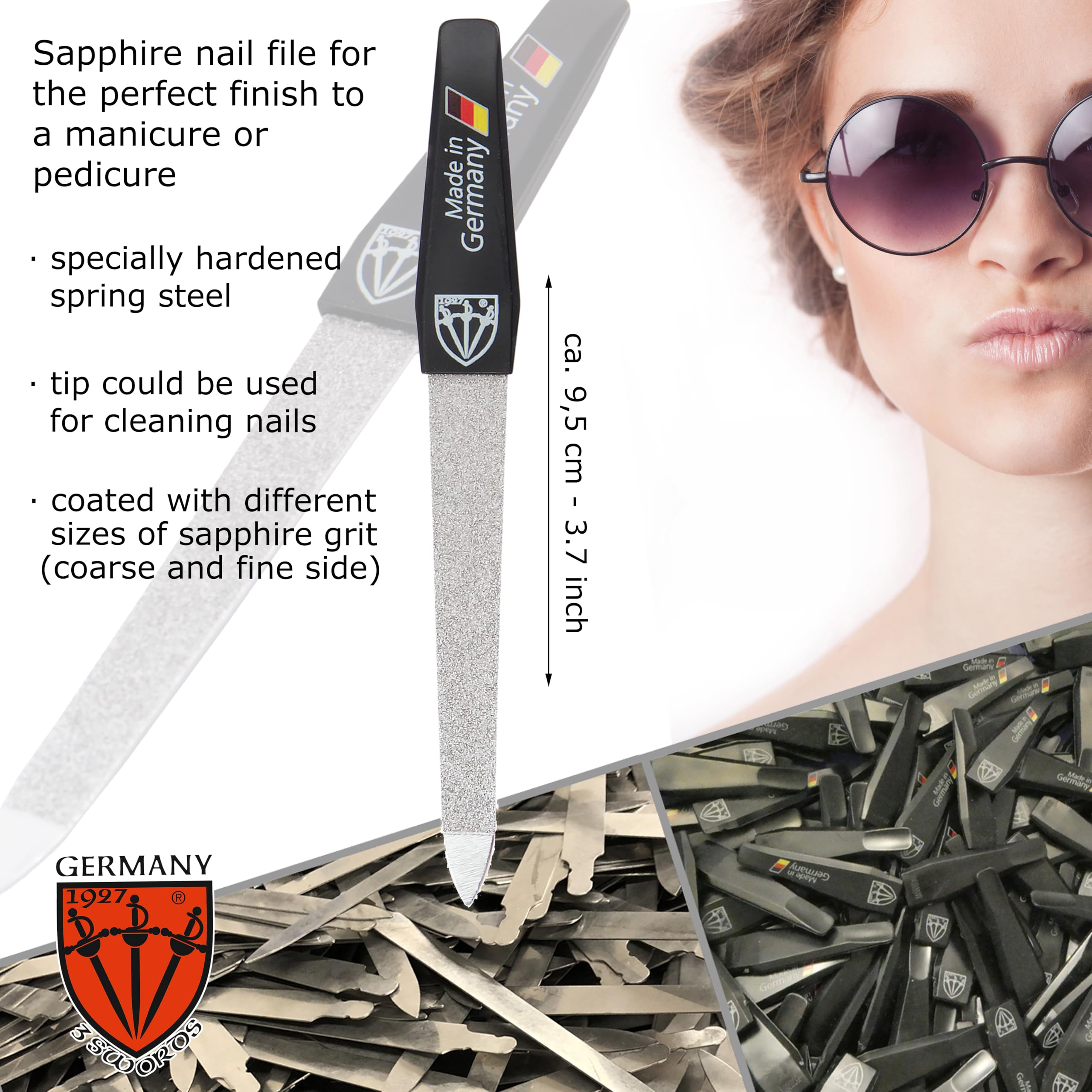 3 Swords Germany sapphire file with fine and coarse coating for smooth nails