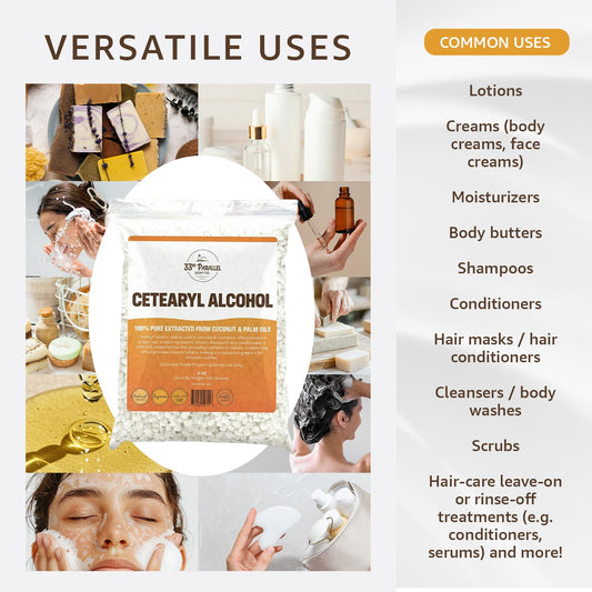 Coconut- and palm-derived Cetearyl Alcohol from 33RD PARALLEL SOAP CO stabilizes emulsions.