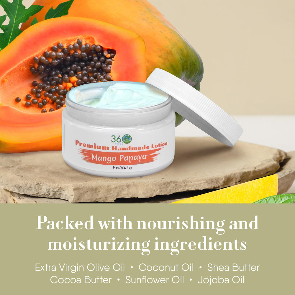 360Feel Mango Papaya ingredients list highlighting plant-based oils and shea butter