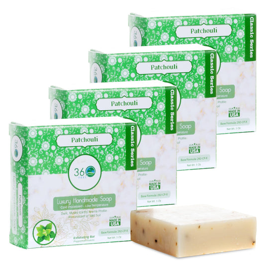 360Feel Patchouli Bar Soap packaging showcases USA-made craft