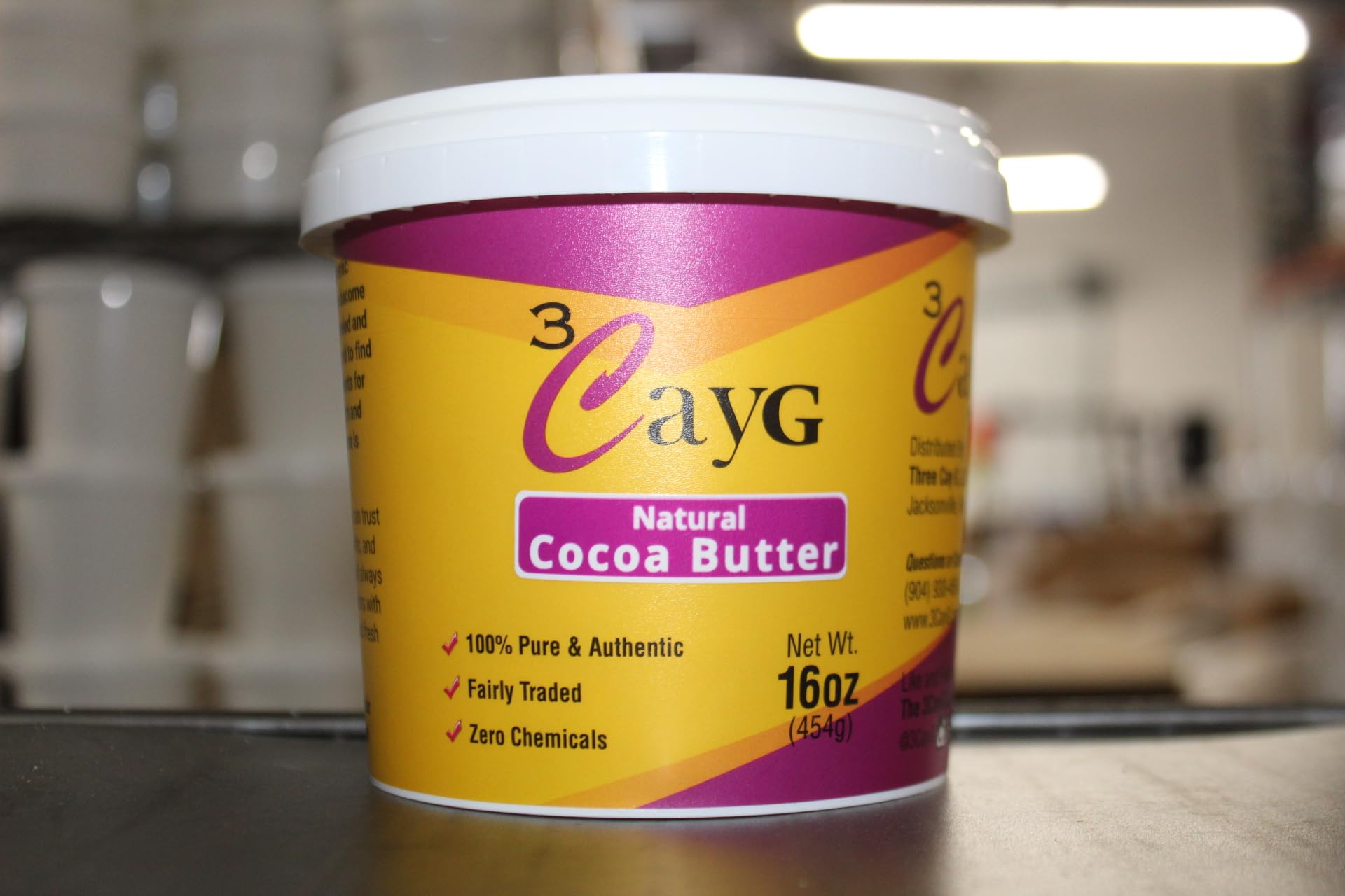 3CAYG Raw Ghana cocoa butter, hexane-free and unrefined.