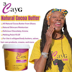 3CAYG Cocoa Butter on skin application for smoothness.
