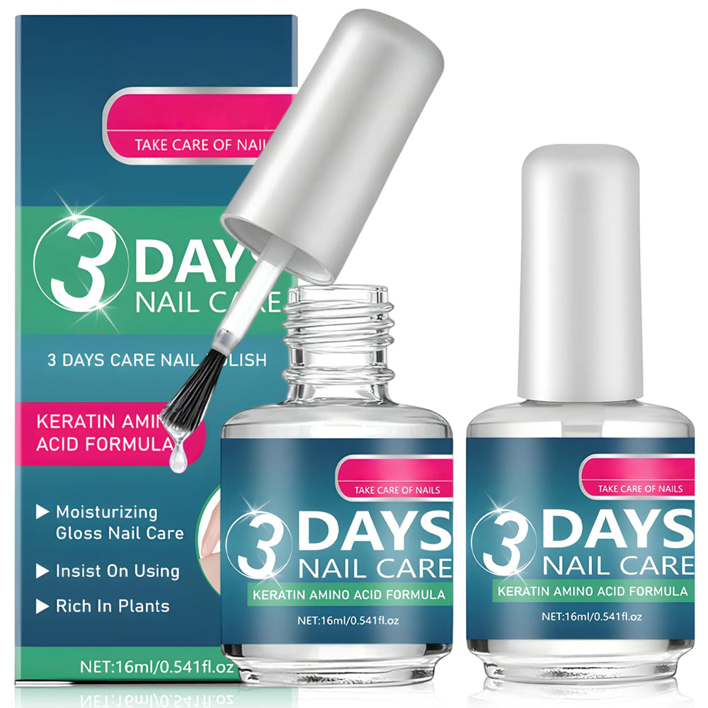 3 Days Nail Care bottle close-up showing keratin formula for nourished nails.
