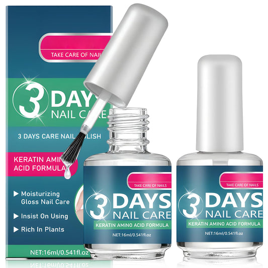 3 Days Nail Care bottle close-up showing keratin formula for nourished nails.