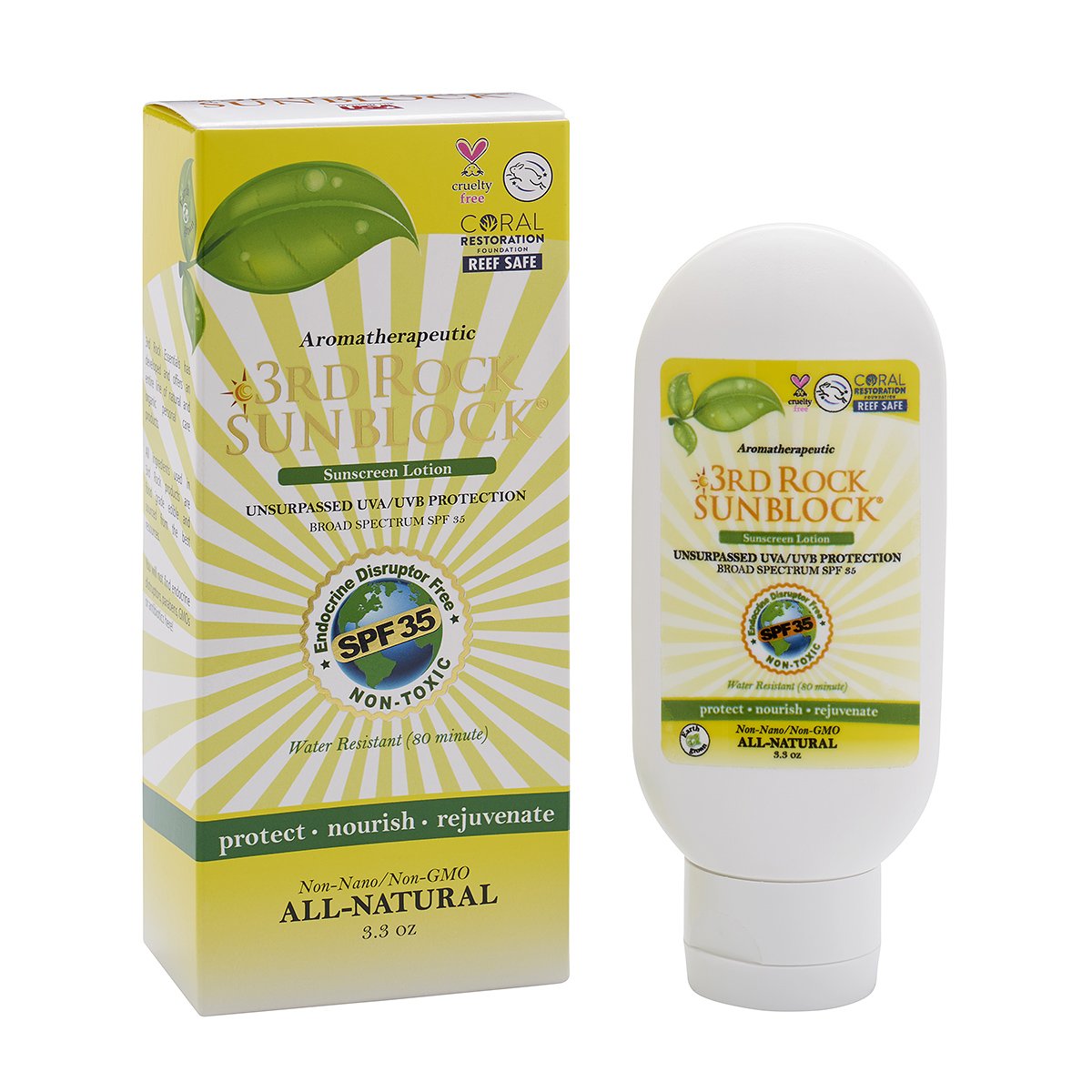 3rd Rock Sunblock bottle front view for on-the-go protection