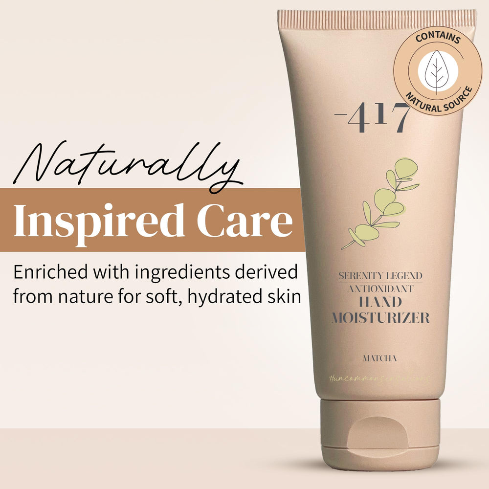 417 Minus Matcha hand moisturizer pump closeup reveals creamy texture for easy application