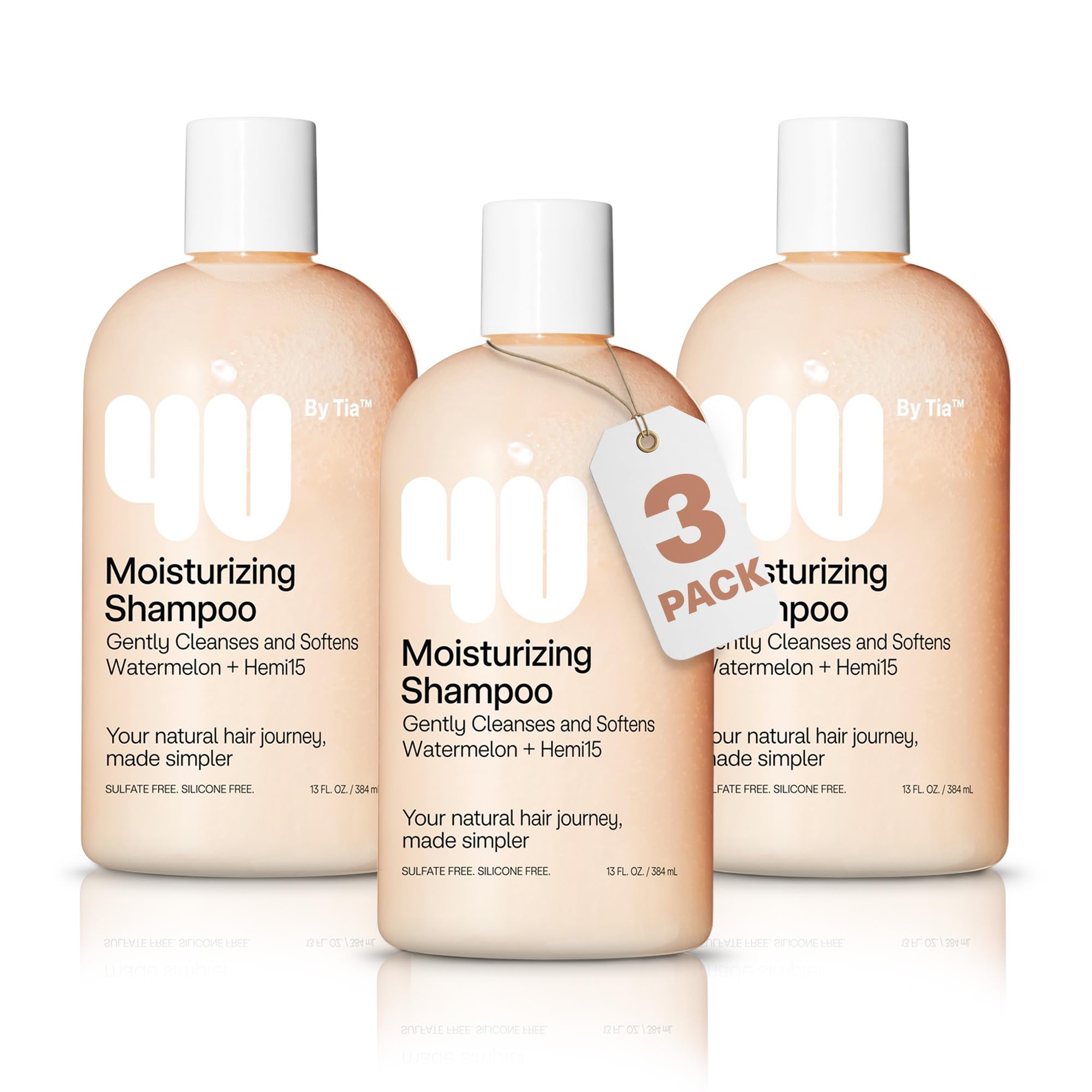 4U by Tia Moisturizing Curly Hair Shampoo 3-Pack pack-shot showing hydrated, defined curls
