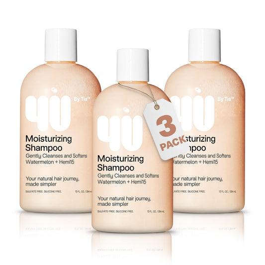 4U by Tia Moisturizing Curly Hair Shampoo 3-Pack pack-shot showing hydrated, defined curls