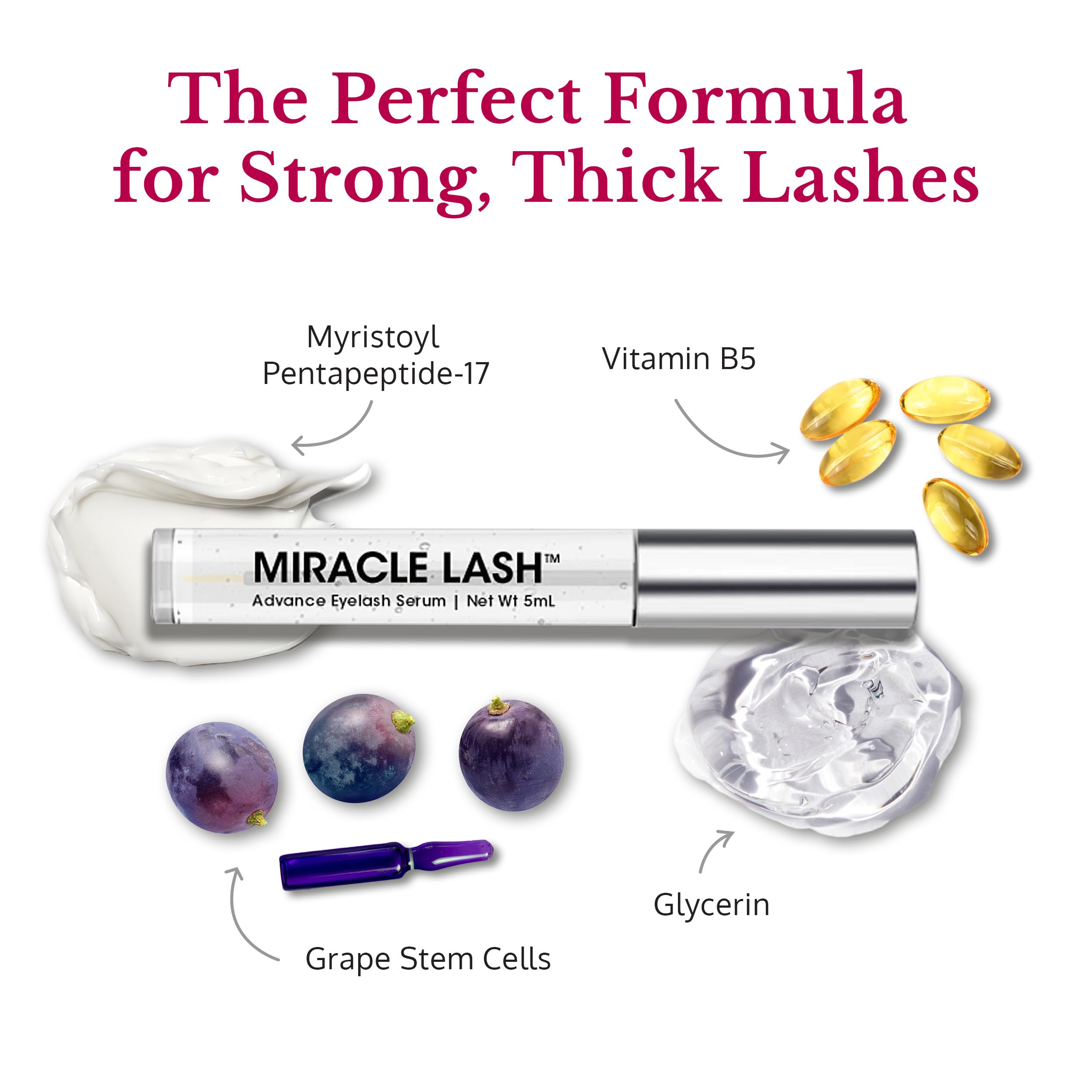 5th and Glow Miracle Lash serum before and after image showing thicker lashes.