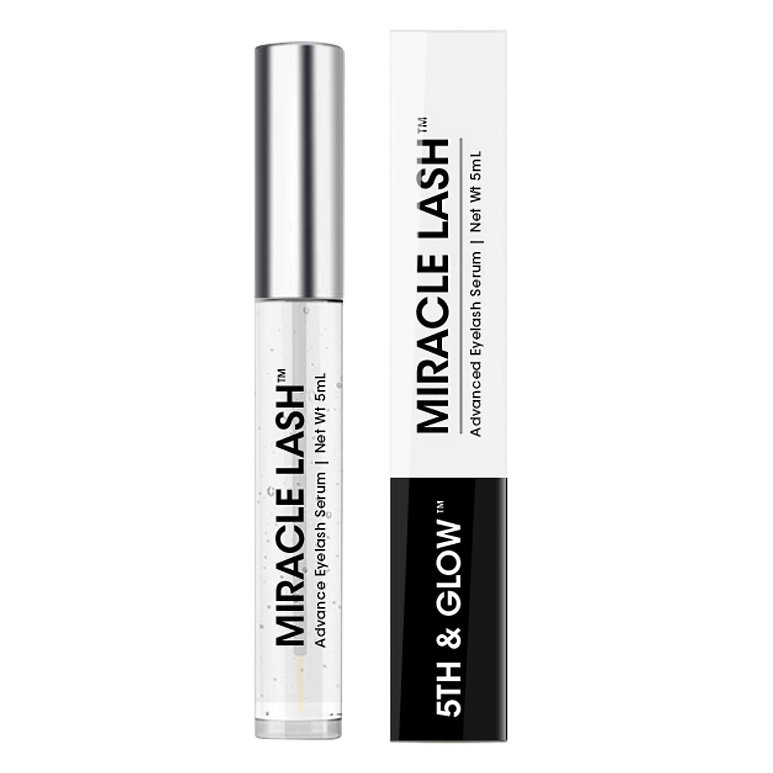 5th and Glow Miracle Lash serum bottle closeup for eyelash care.