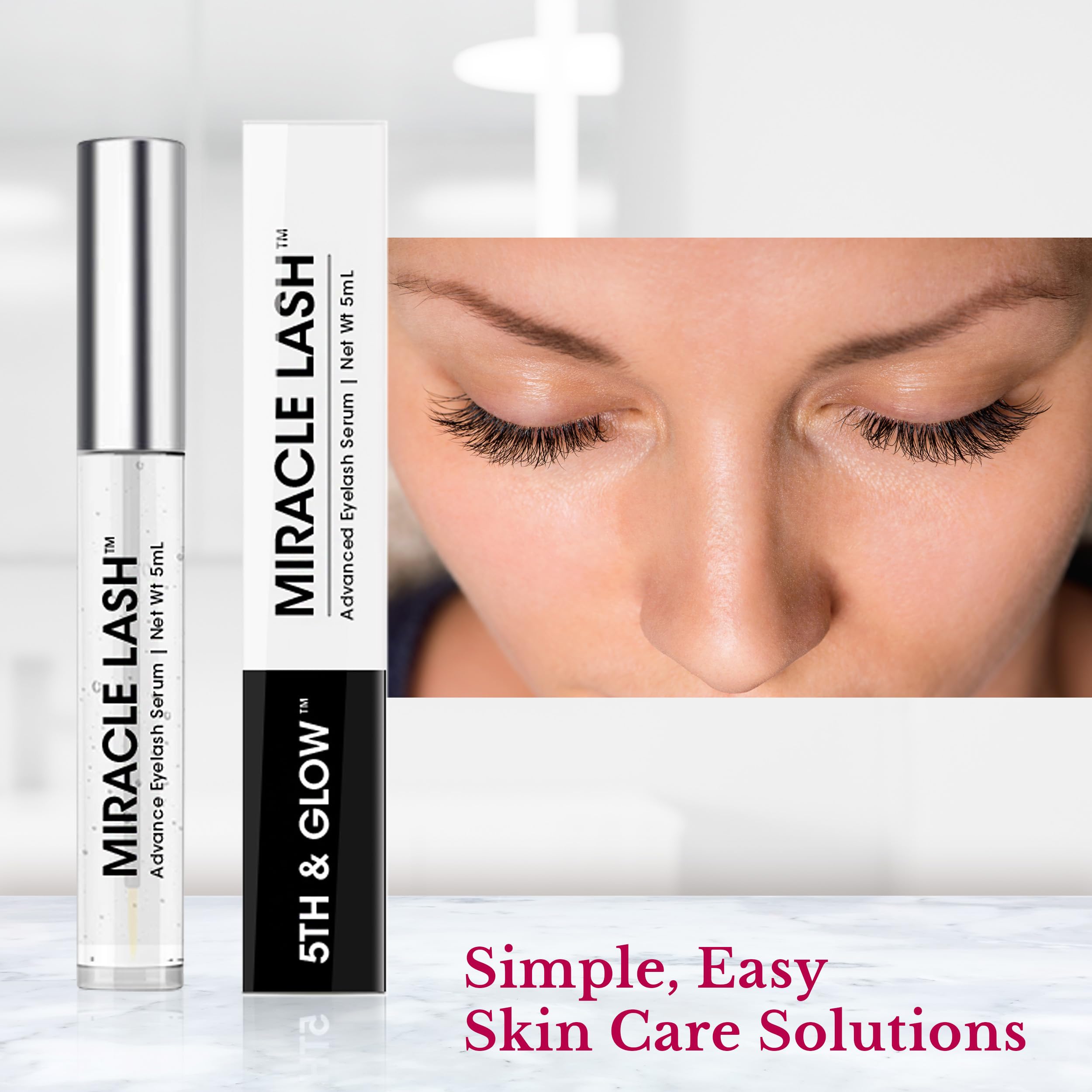 5th and Glow Miracle Lash serum ingredients label showing gentle formula.