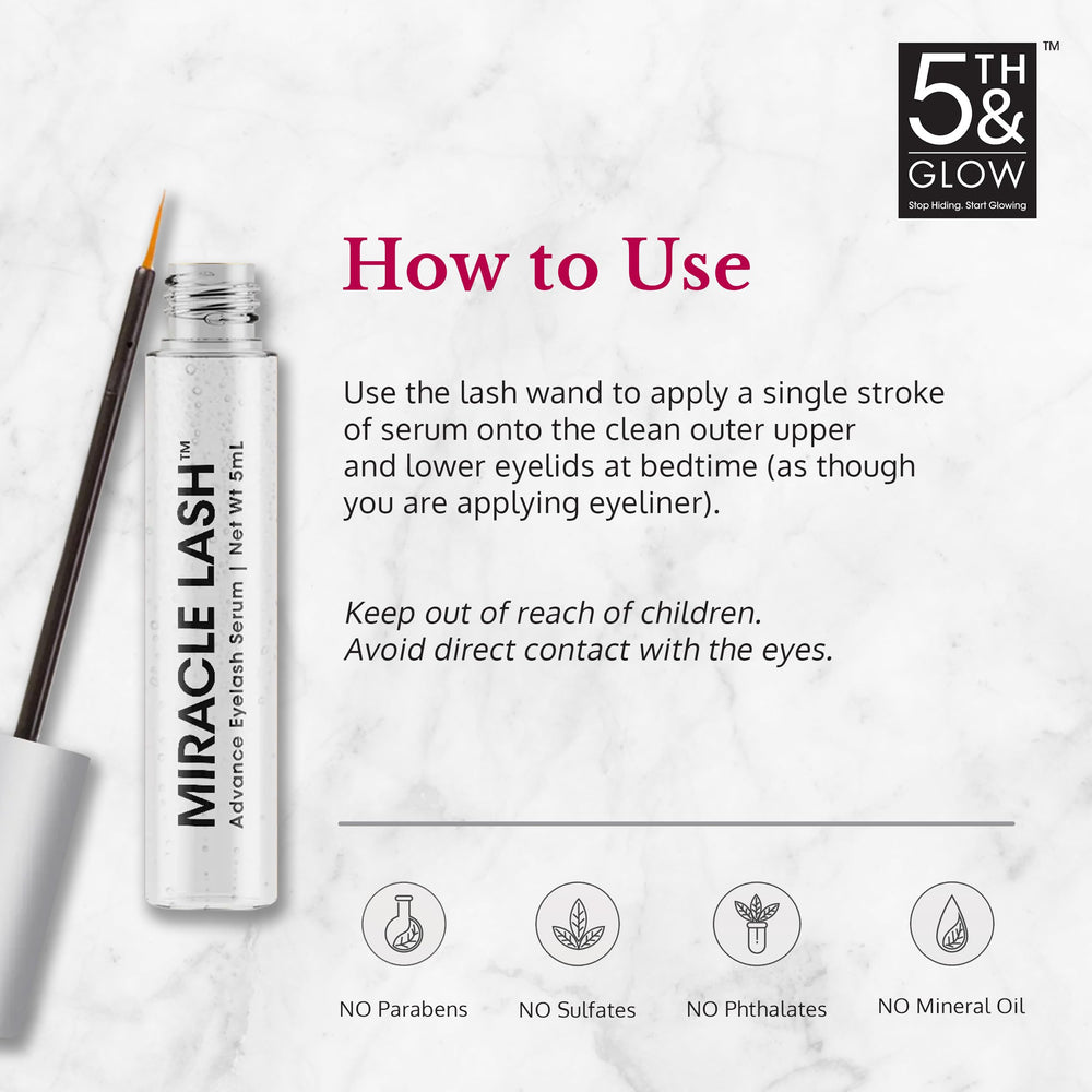 5th and Glow Miracle Lash serum packaging box highlighting brand quality.