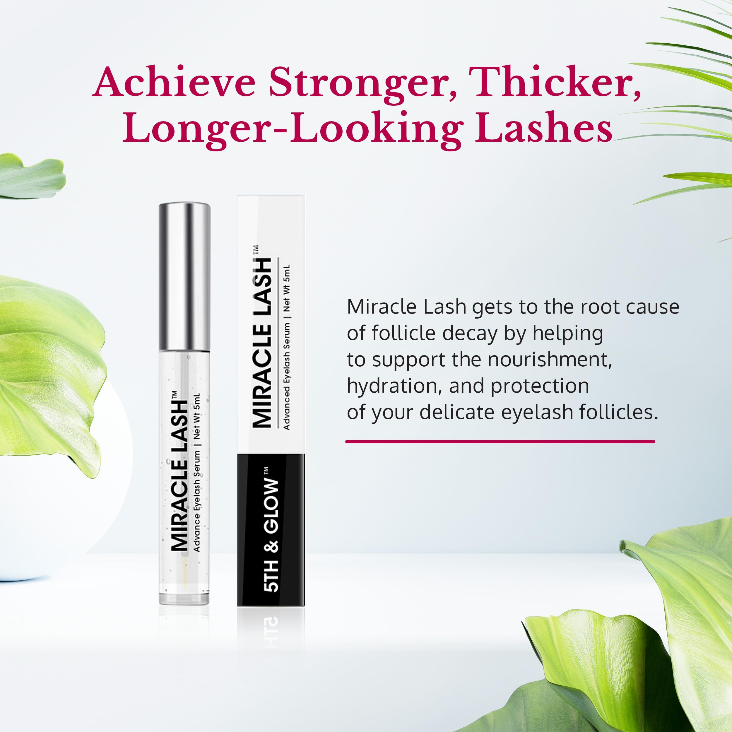 5th and Glow Miracle Lash serum wand applying closeup for nightly use.