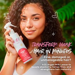 621 Argan Milk Leave-In highlights clean beauty and vegan formula.