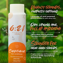 621 Haircare sulfate-free label closeup, gentle care for color-treated hair.