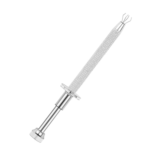 The 6ixGosh piercing tool in stainless steel grip for precise setup.
