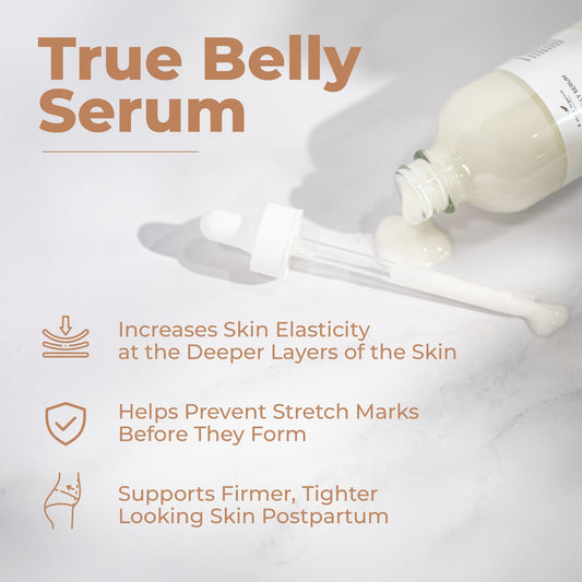 8 Sheep Organics True Belly Serum pump bottle, easy daily application for pregnancy skincare
