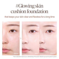 Espoir Be Glow Volume Cushion Petal on skin for radiant, natural glow.