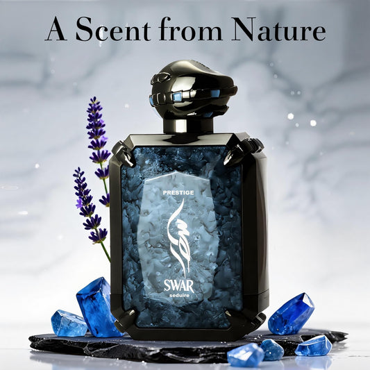 Closeup of the SWAR SEDUIRE label reveals premium materials and craftsmanship.