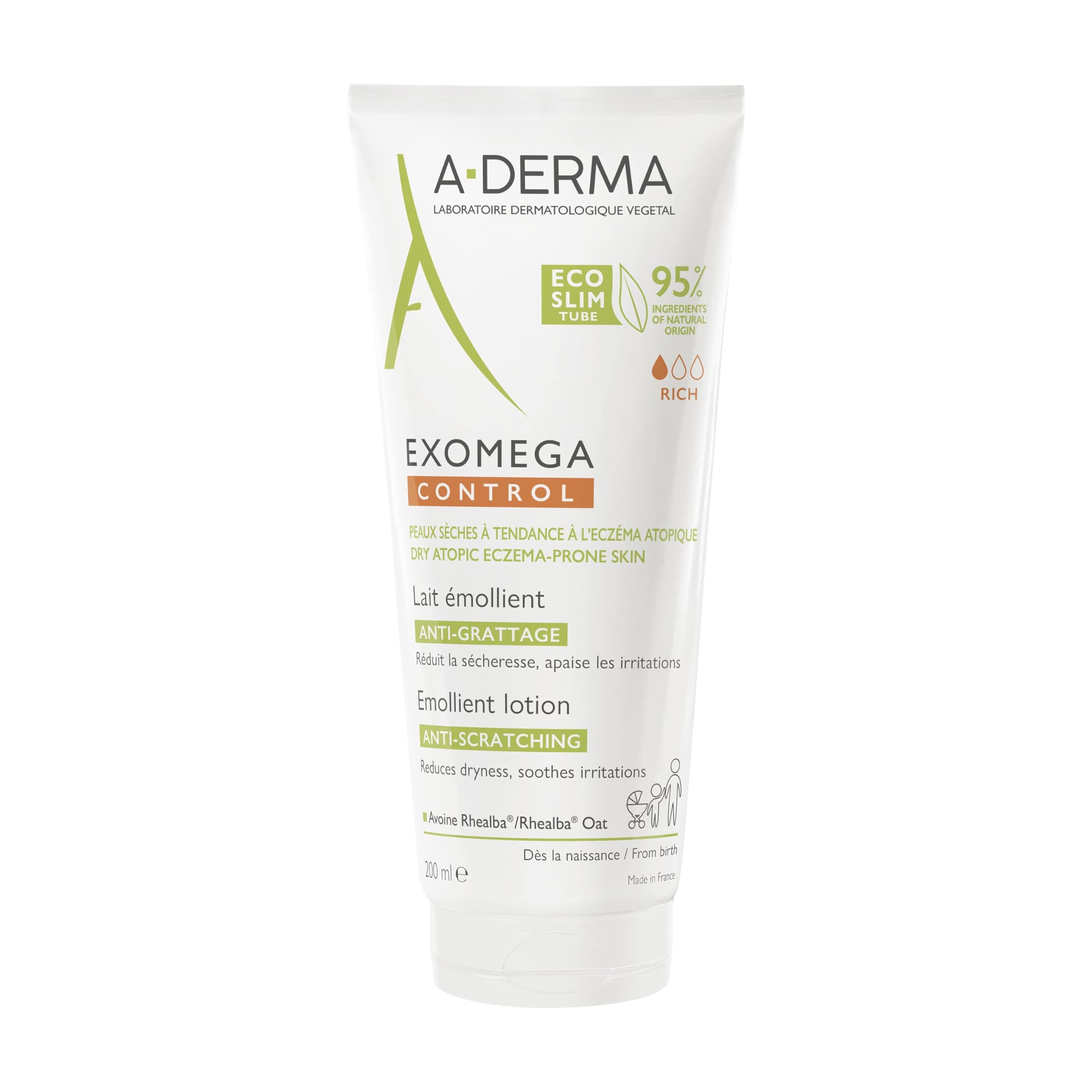 A-Derma Exomega Control Milk bottle with pump for easy daily moisturization.