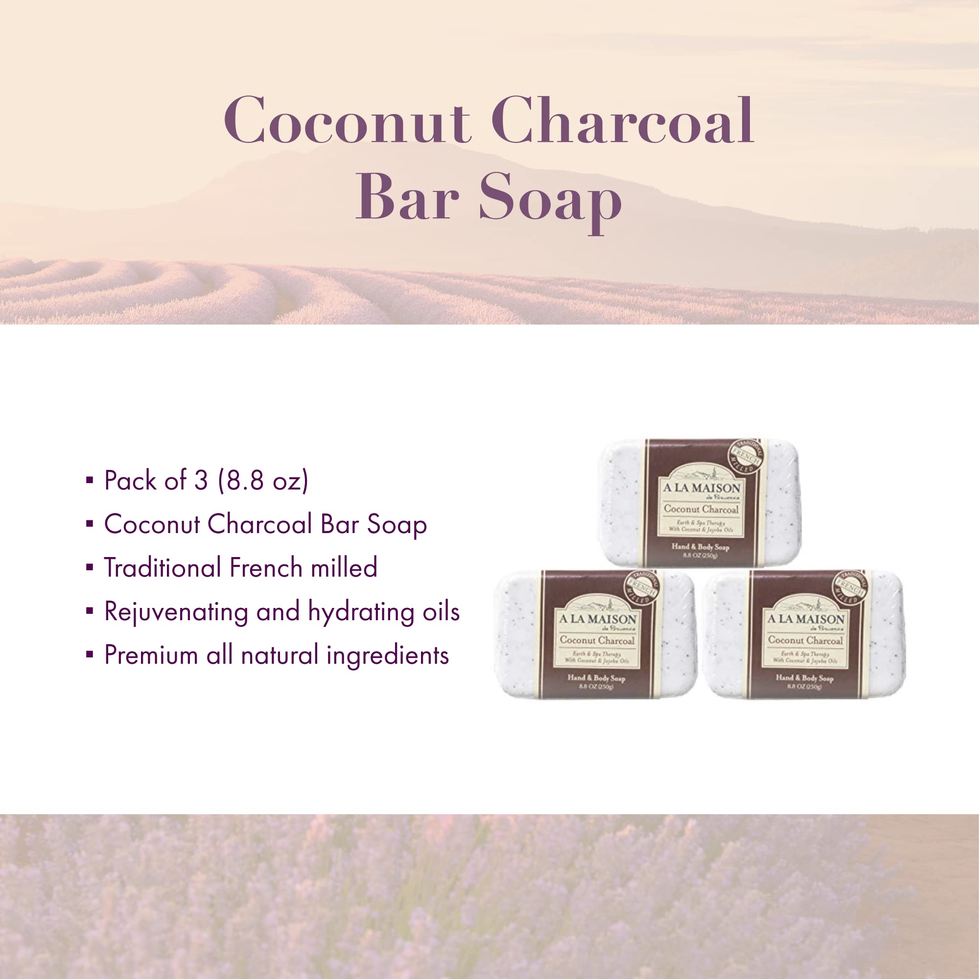 A LA MAISON Coconut Charcoal Bar Soap ready for daily hand and body care.