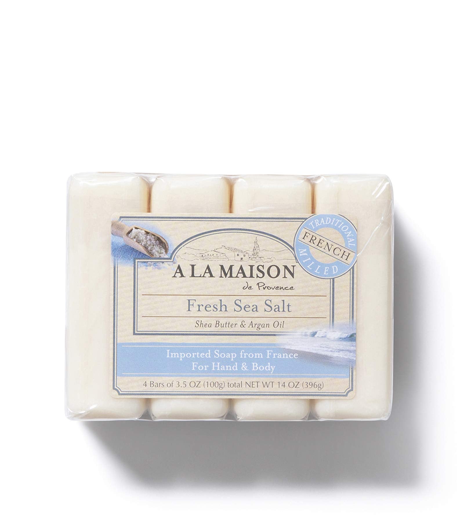 A LA MAISON Fresh Sea Salt soap ingredients display for nourishment and hydration.