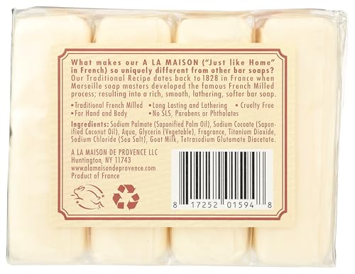 A La Maison goat milk bar soap triple milled closeup shows fine texture