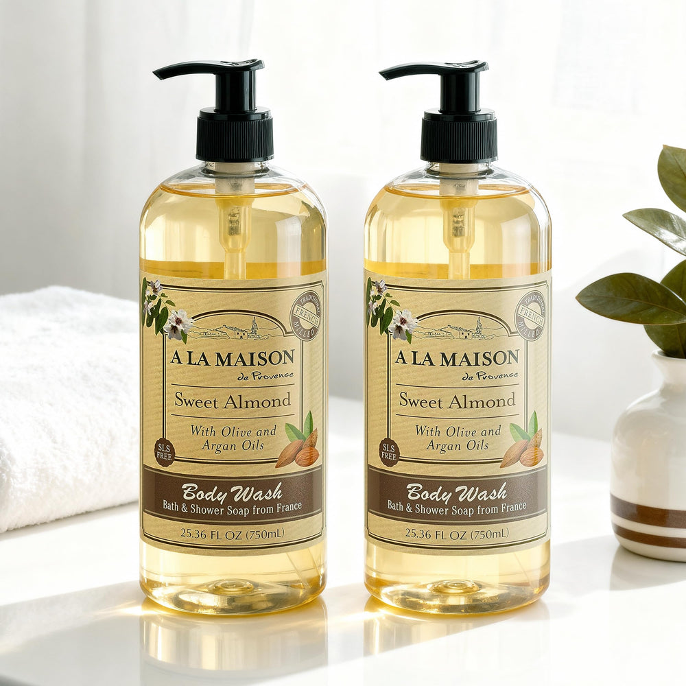 Hands lathering with A LA MAISON Sweet Almond wash foam