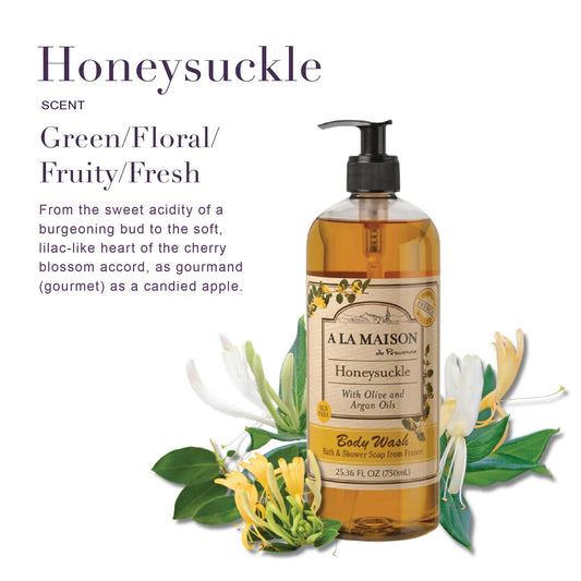 A LA MAISON Honeysuckle body wash pump, easy daily dispensing.