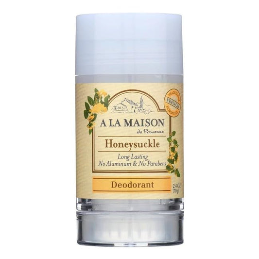 A La Maison Honeysuckle deodorant bottle with aluminum-free formula for daily freshness.