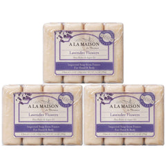 A LA MAISON Lavender Aloe Bar Soap front view showing four bars for natural moisturization