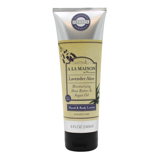 A LA MAISON Lavender Aloe Body Lotion bottle for daily hydration and calming lavender aroma.