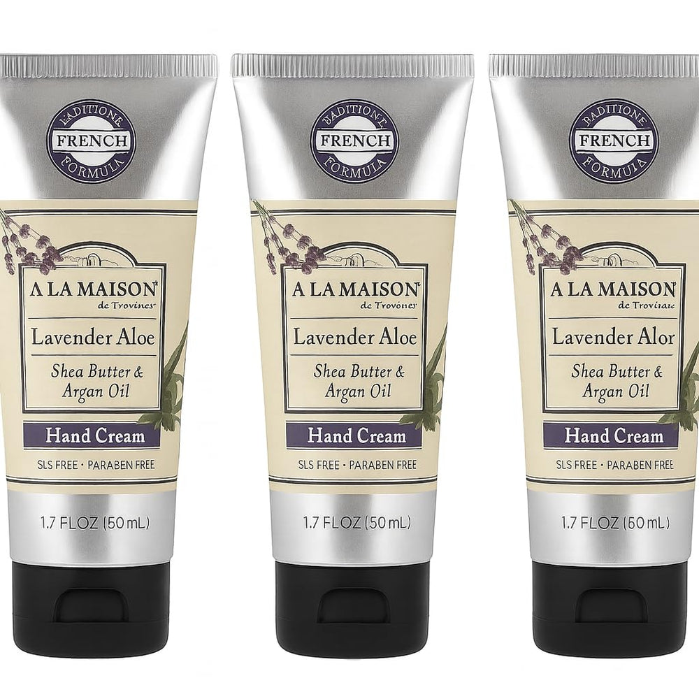A La Maison Lavender Aloe Hand Cream bottle provides lasting moisture for daily hand care.