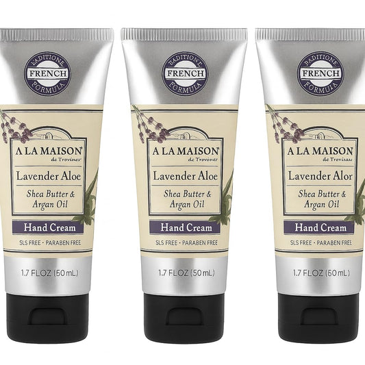 A La Maison Lavender Aloe Hand Cream bottle provides lasting moisture for daily hand care.