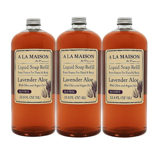 A La Maison Lavender Aloe liquid soap refill for gentle cleansing and soft skin.