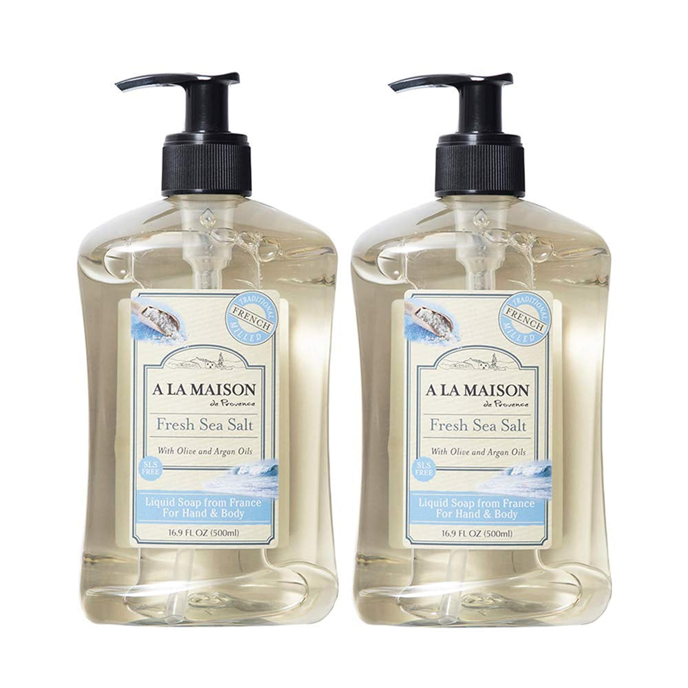 A LA MAISON Provence sea salt soap bottle front shows craftsmanship for daily cleansing.