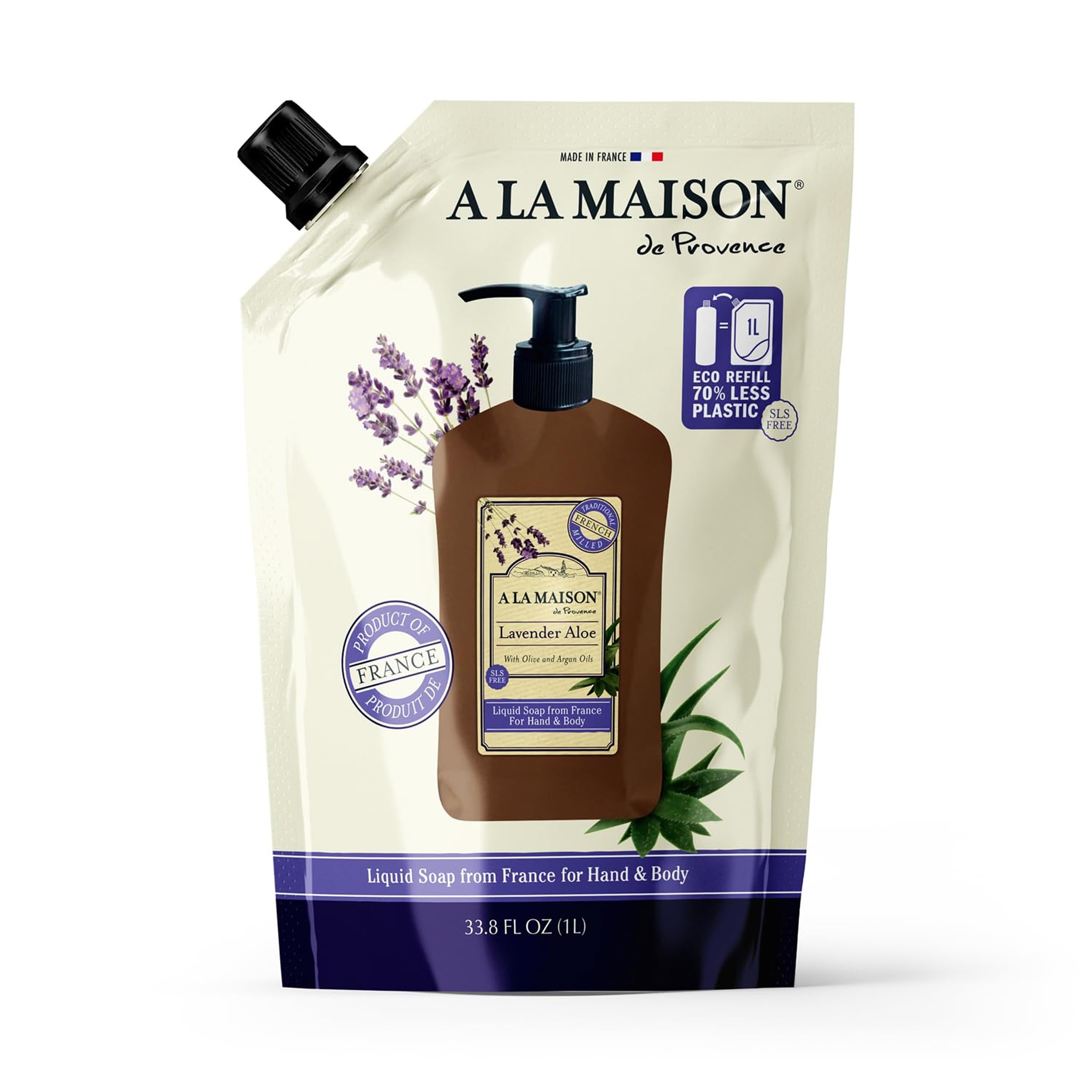 A LA MAISON Lavender Aloe refill bottle offers a gentle, soothing hand wash experience.