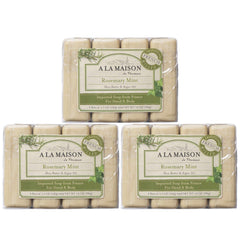 A LA MAISON Rosemary Mint Bar Soap pack shows four bars with natural moisturizing formula.