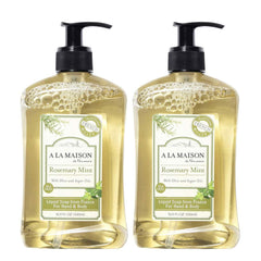 A LA MAISON Rosemary Mint hand soap bottle, elegant French design and soothing aroma for daily washing.