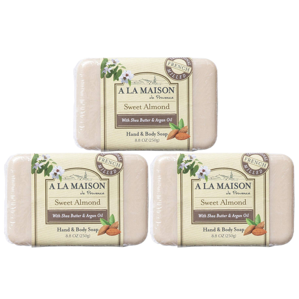 A LA MAISON Sweet Almond bar soap front view, silky lather for daily cleansing.